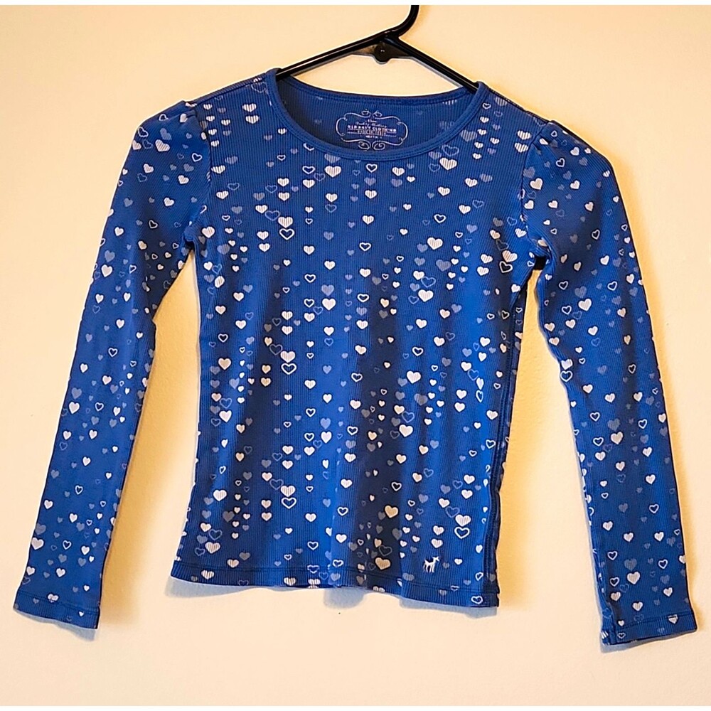 Vintage Old Navy Girls Thermal Shirt Medium 7-8 Blue Hearts Ribbed Knit Fall '07